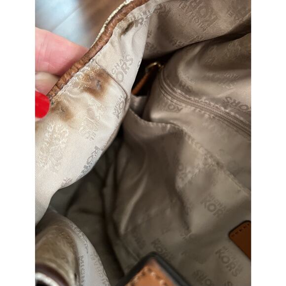 MICHAEL KORS Signature Canvas Leather Tasseled Ring Bucket Tote with BONUS - Picture 13 of 16